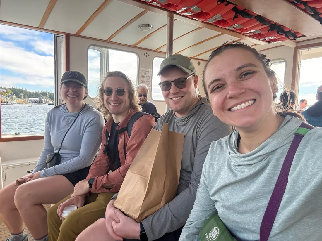 an improvised paper bag of ramen on the ferry
