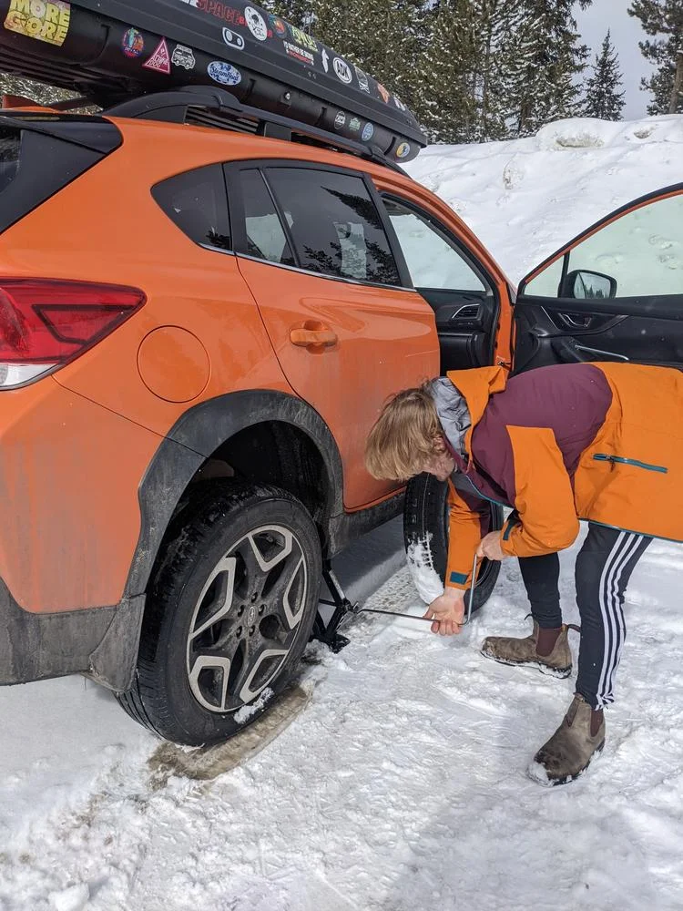 between meg removing the tire and nate working the jack, we made a pretty incredible pit crew