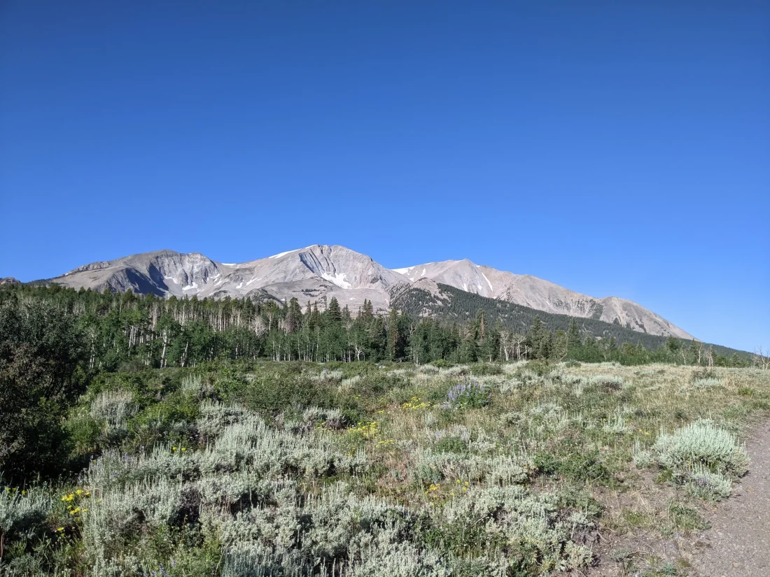 sopris from a mile or two into the hike. hard to tell here, but it really looms