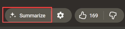 The Summarize button on a video page