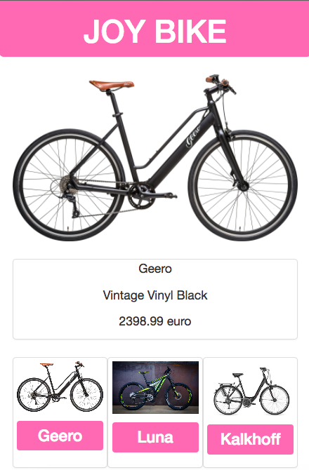 A bike with a description and some preview thumbnail links