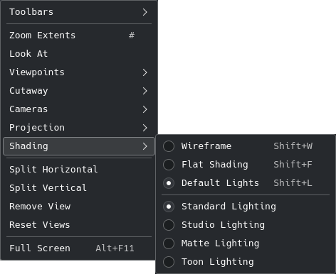 View Shading submenu