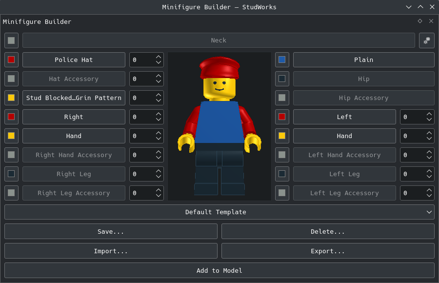 Minifigure Builder panel