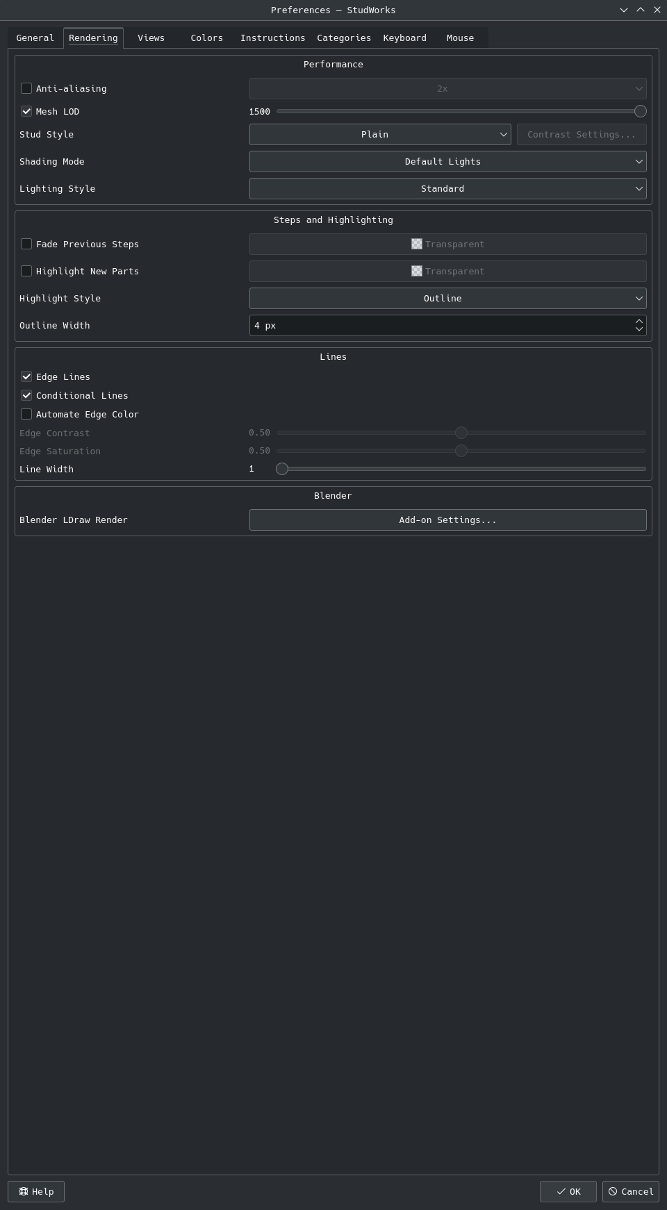 Rendering preferences