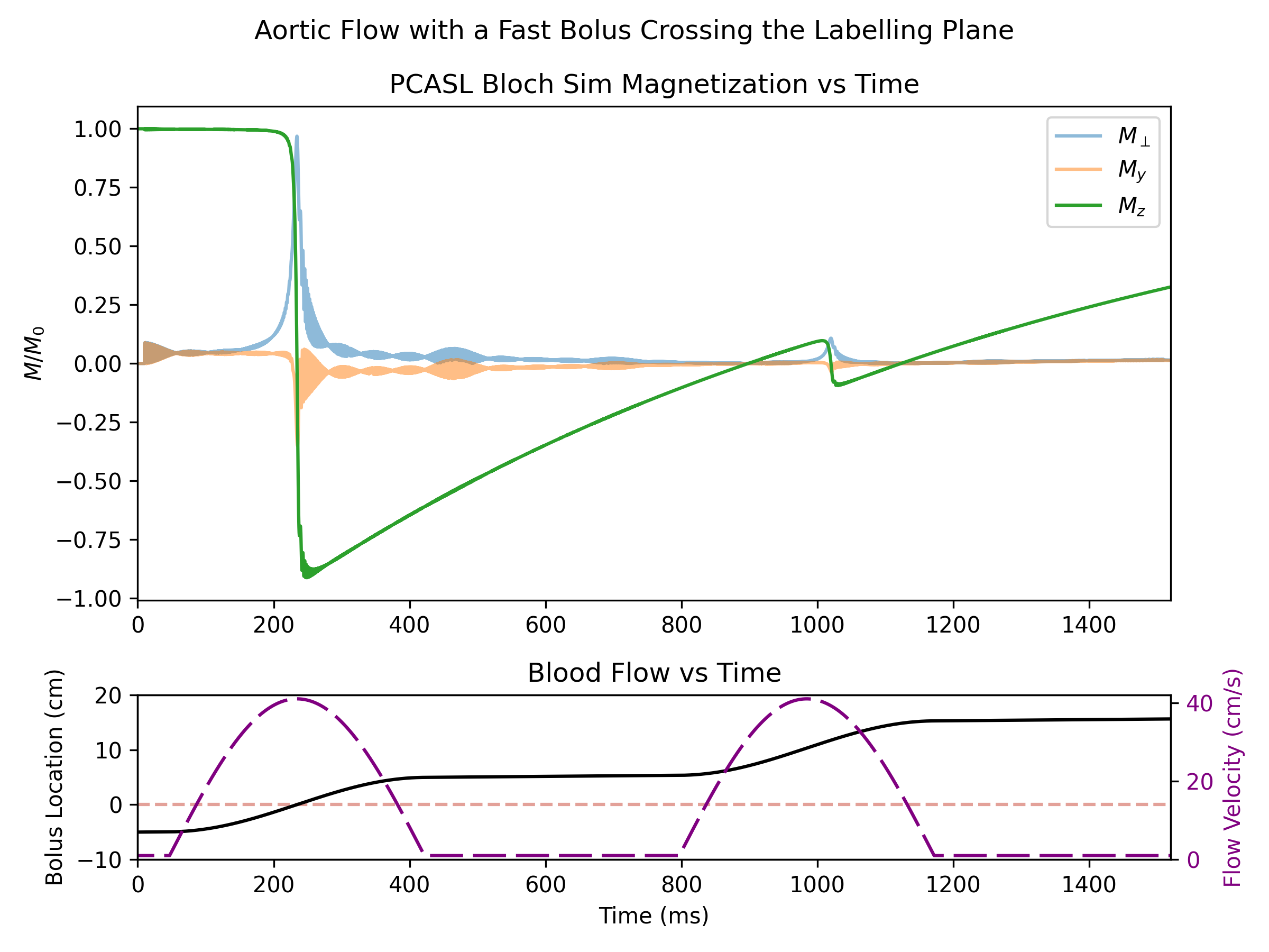 Aortic Flow with a Fast Bolus Crossing the Labelling Plane