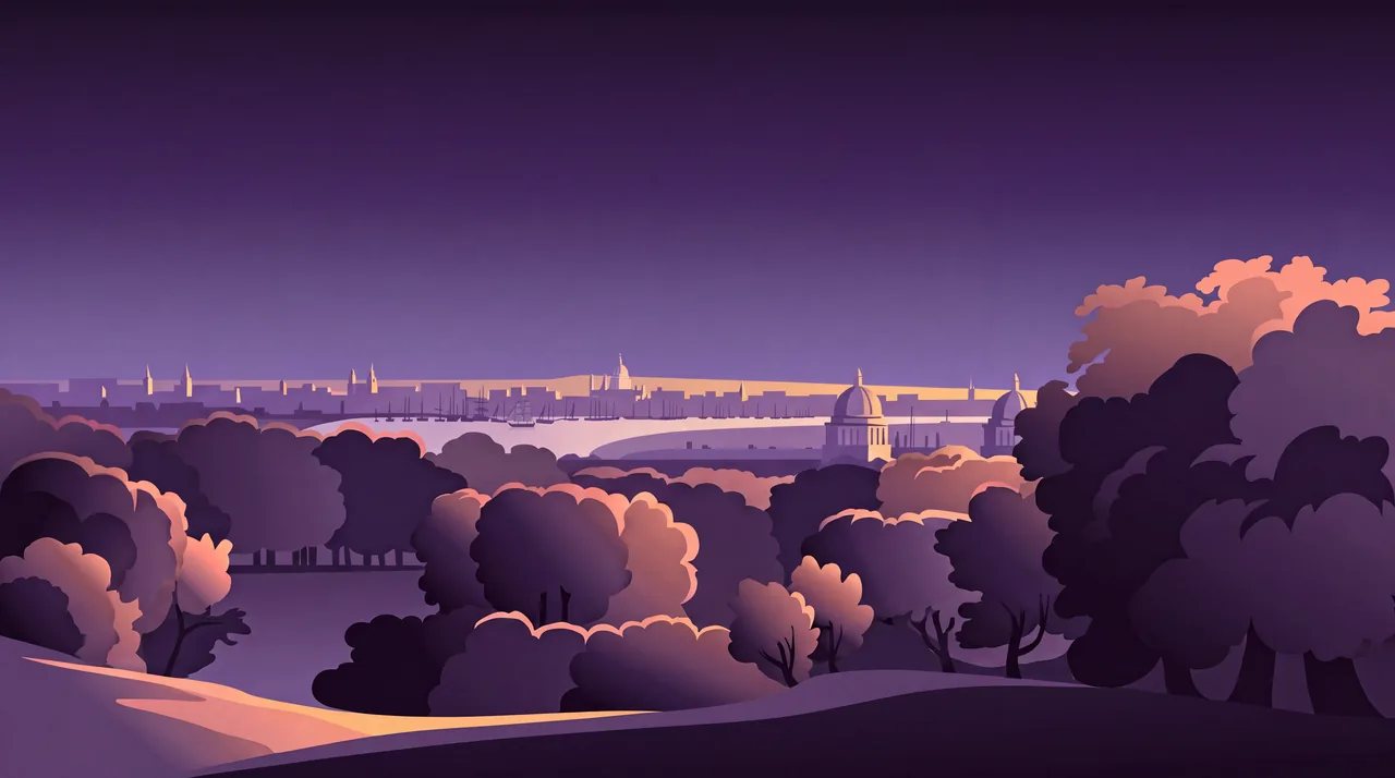 London and St Paul's from Greenwich Park, ships on the Thames