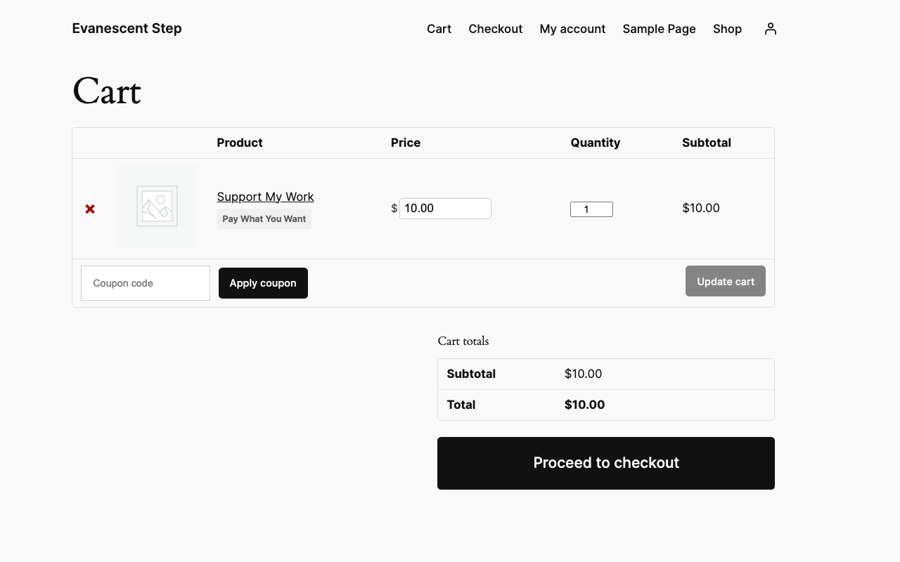 Cart Page — Editable PWYW Price