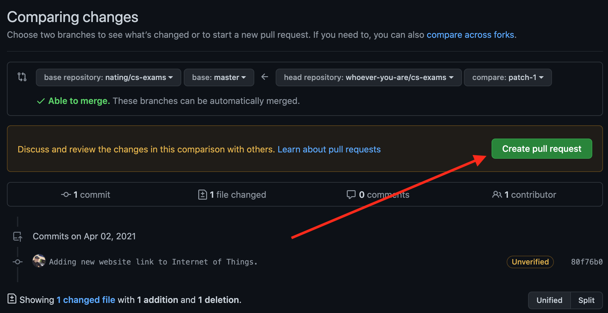 creating pull request step 0