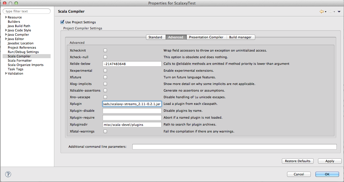 advanced scala settings panel in eclipse