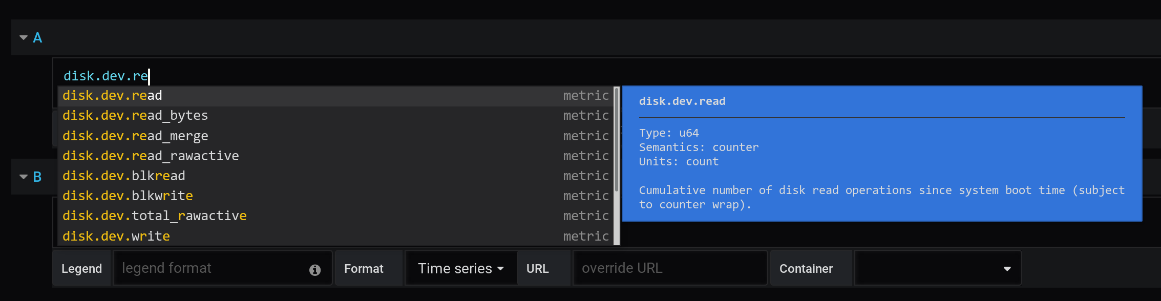 Vector metrics autocompletion