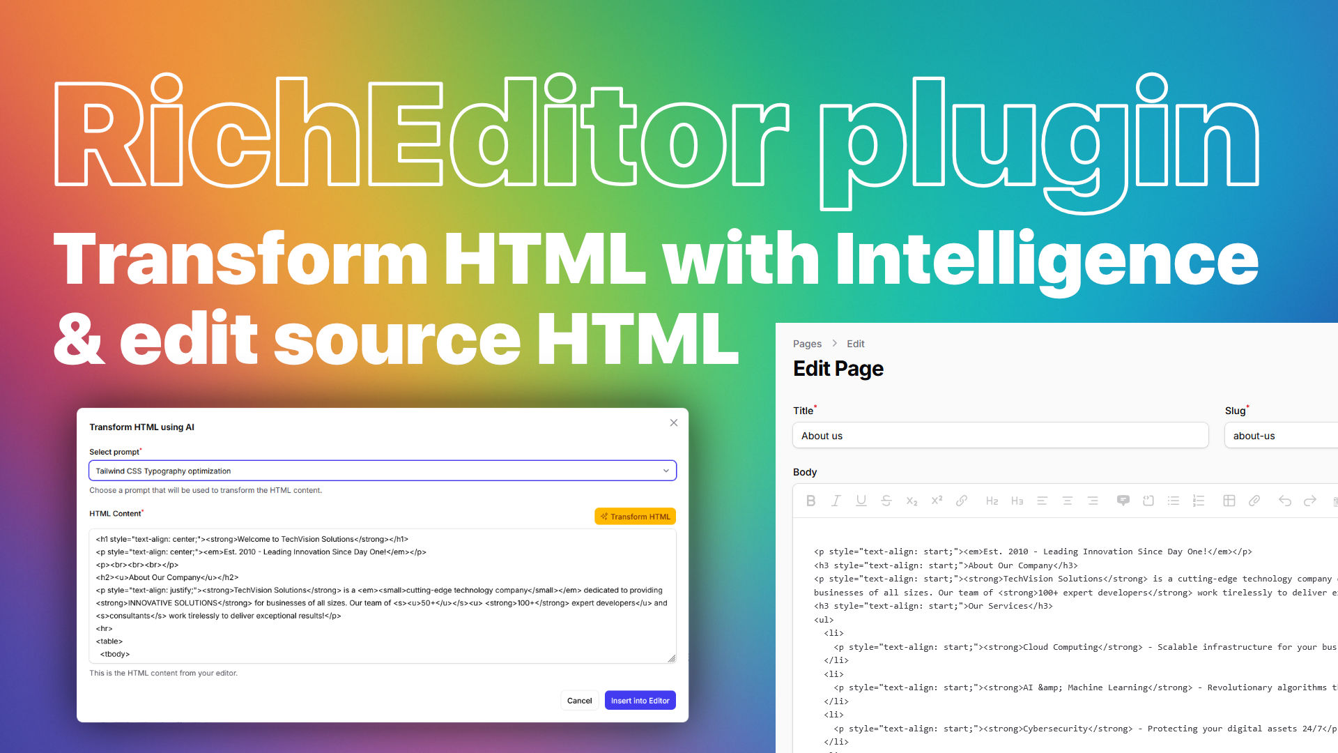 Rich Editor HTML Source with AI
