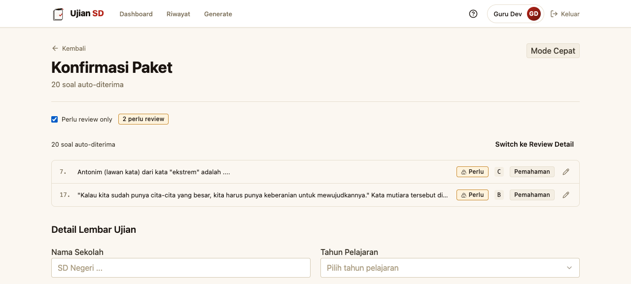 Review — mode cepat, soal perlu review
