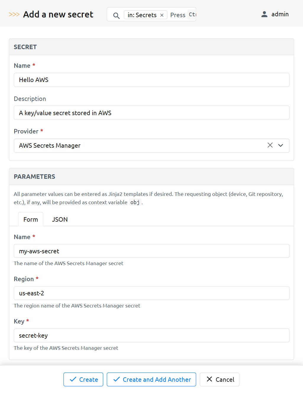 Screenshot of secret using AWS Secrets Manager