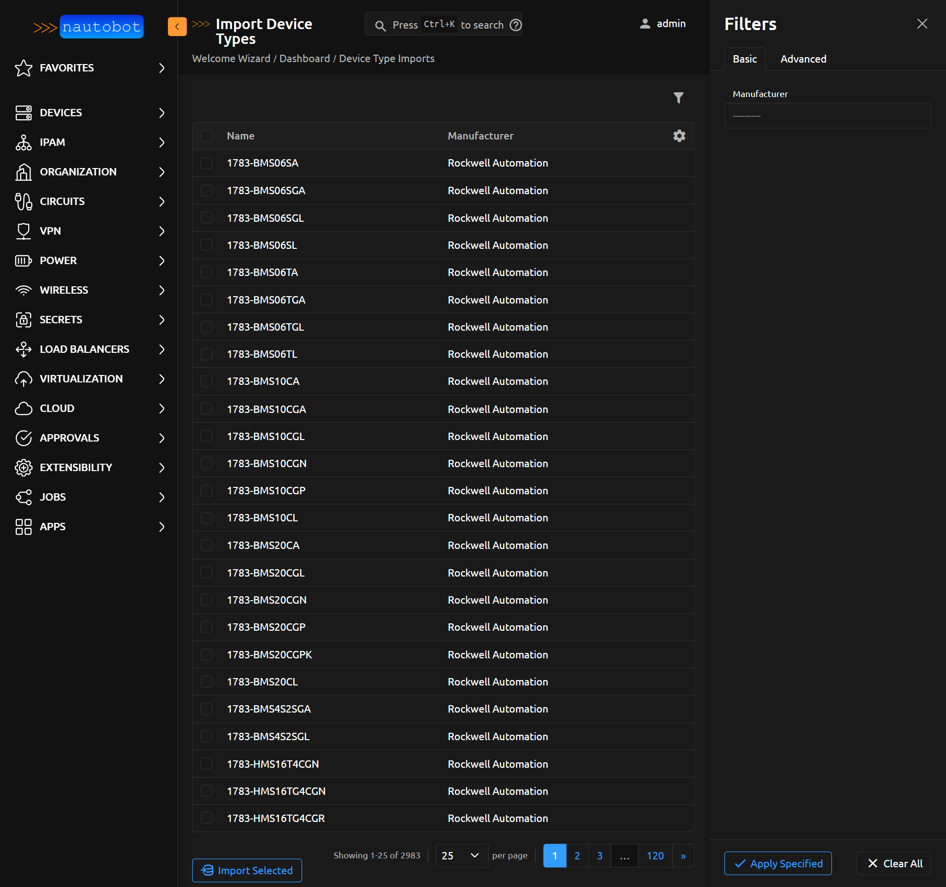 Welcome Wizard Import Device Types