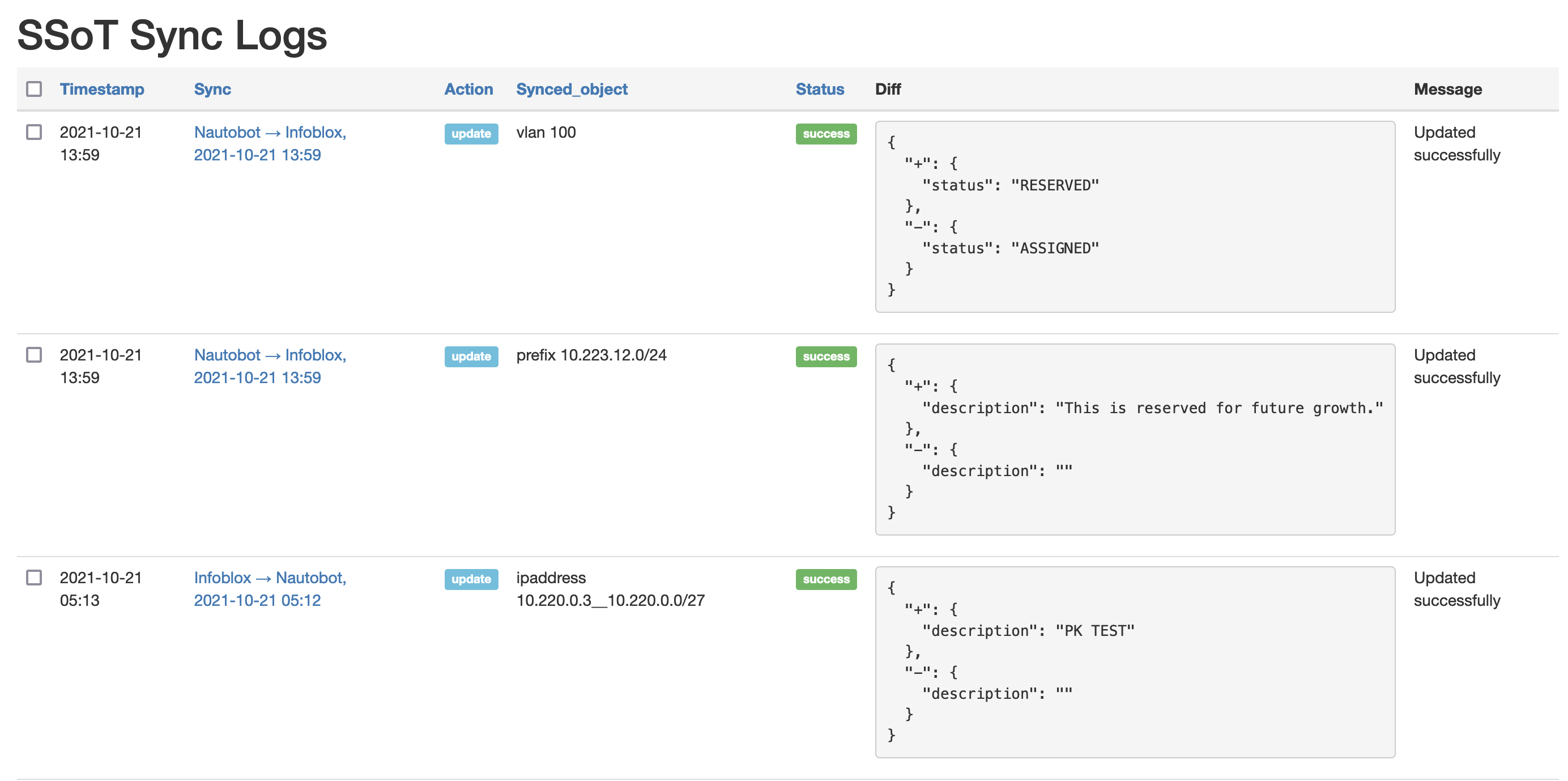 Infoblox SSoT Logs