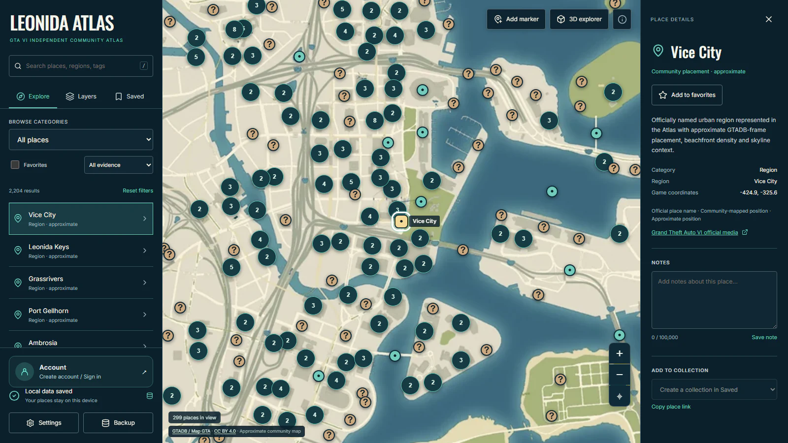 Vice City place details in Leonida Atlas