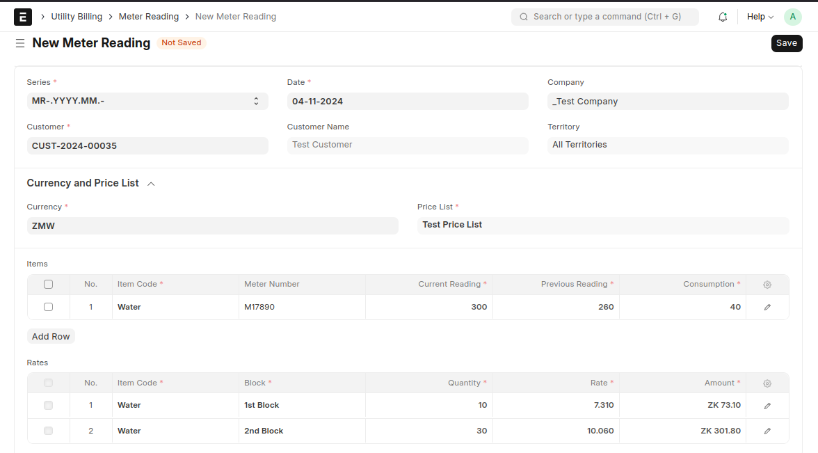 Meter Reading Screenshot