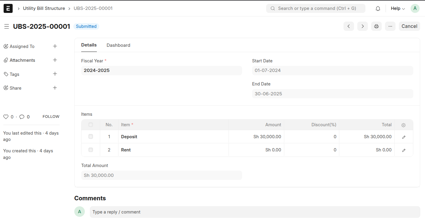 Utility Bill Structure Screenshot