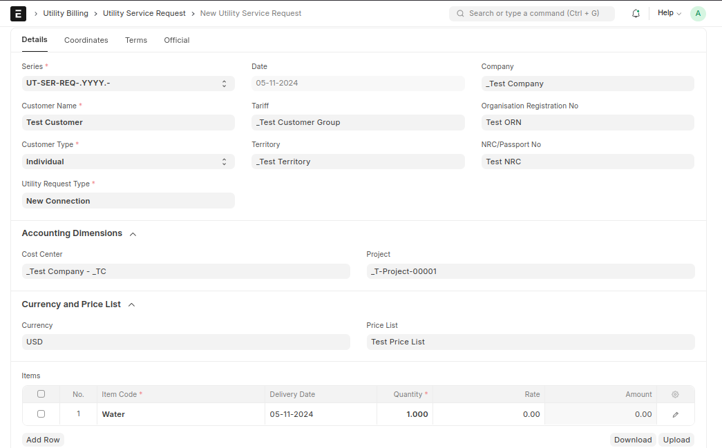 Service Request Screenshot