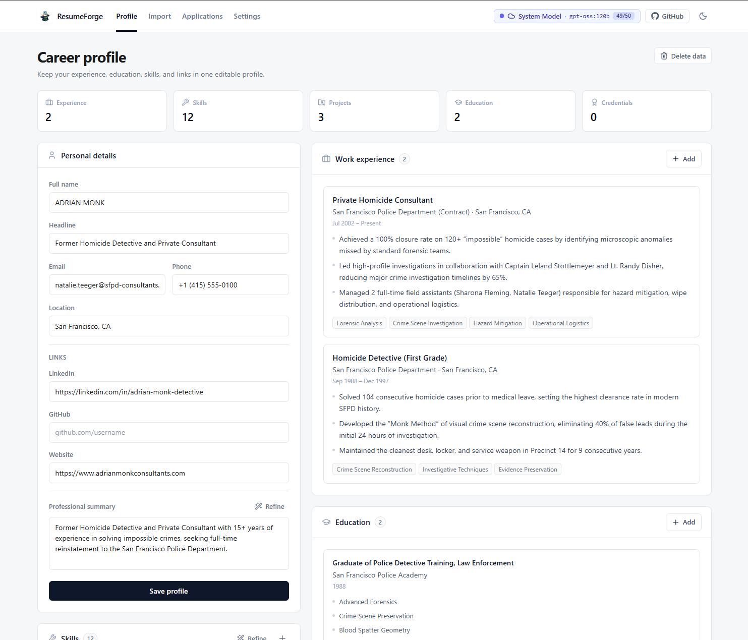 Master Career Profile