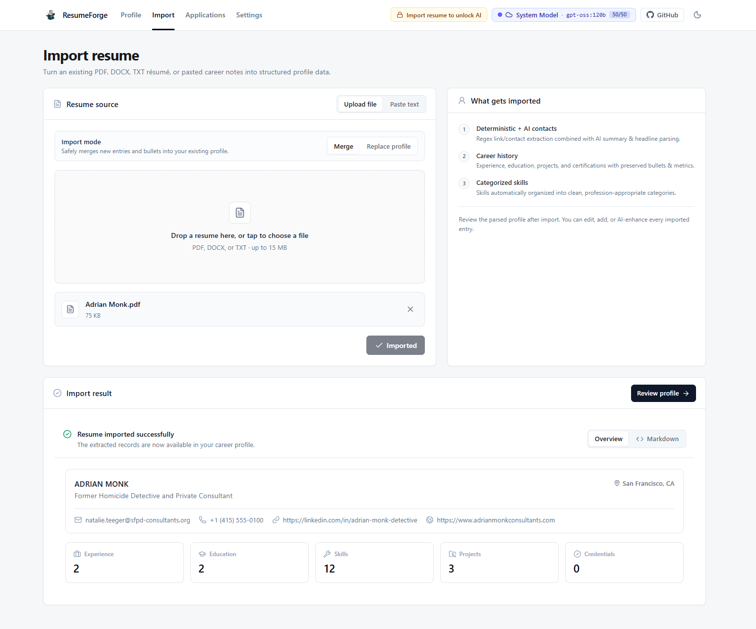 Resume Import and Auto-Parsing