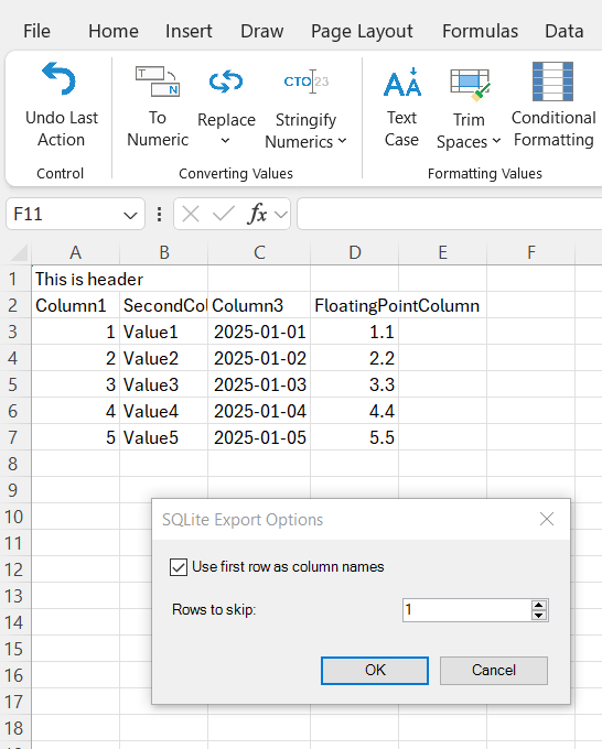 Export dialog