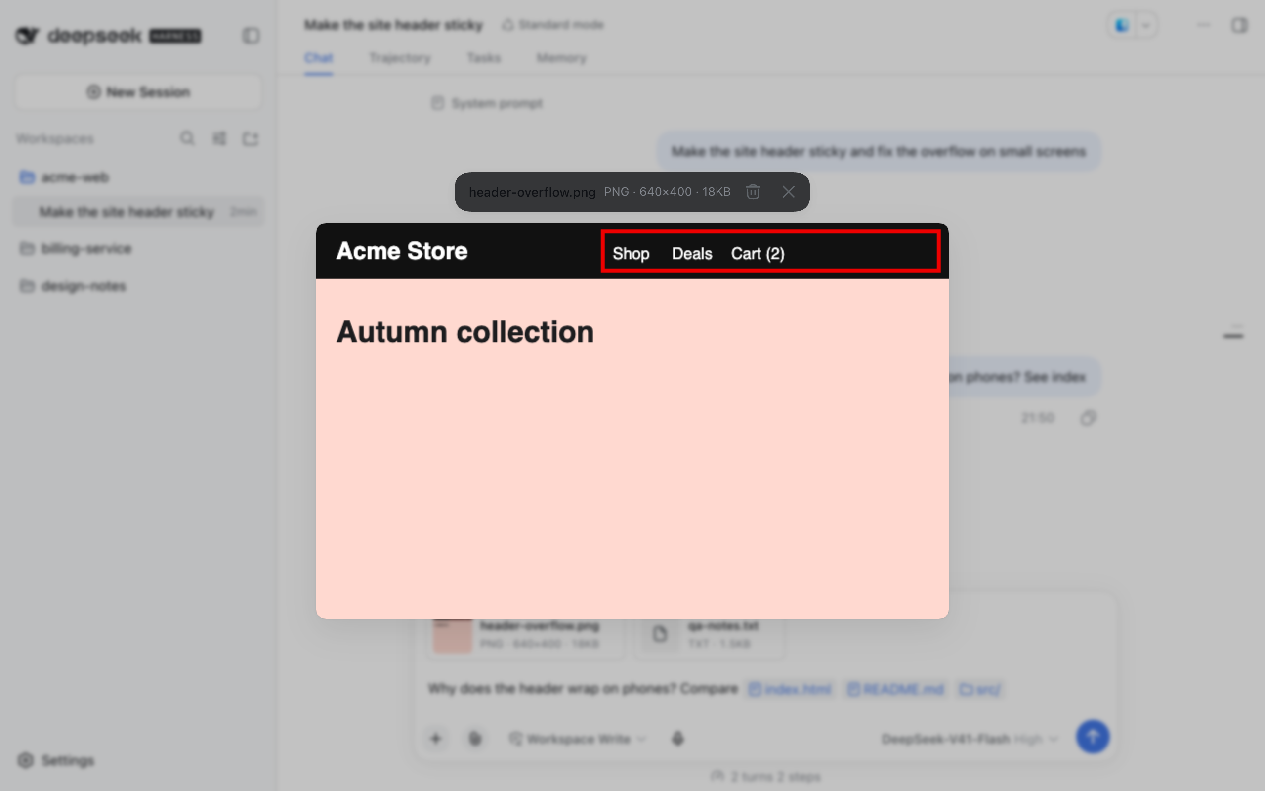Full-size image preview with the file name, details, a remove button and a close button above the image