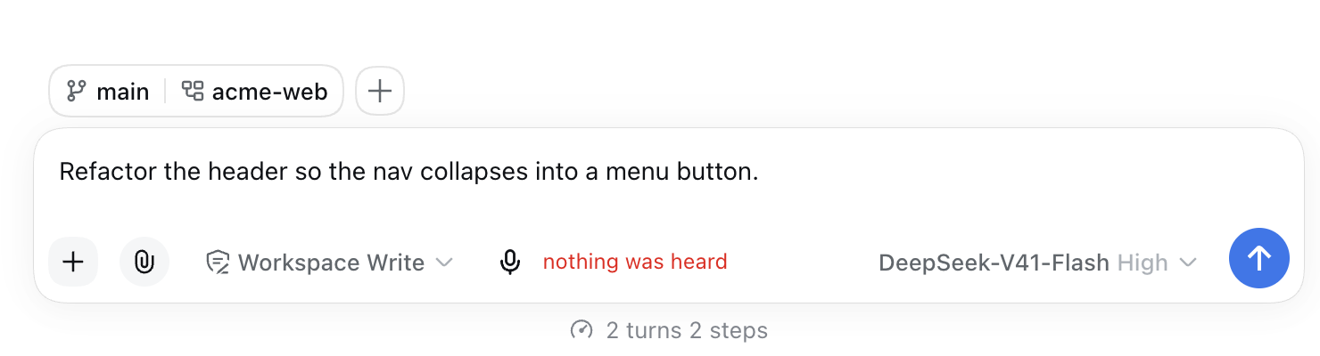 Composer with the microphone button at the left of the input toolbar