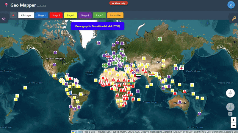 Bookmarks to step through explanations e.g. Demographic Transition Model