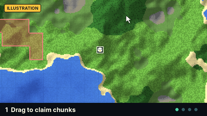 Animated illustration: claiming chunks, force-loading, allies claiming next door and dropping a waypoint