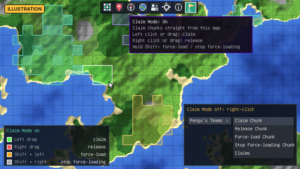 Illustration: Claim Mode on JourneyMap's full-screen map