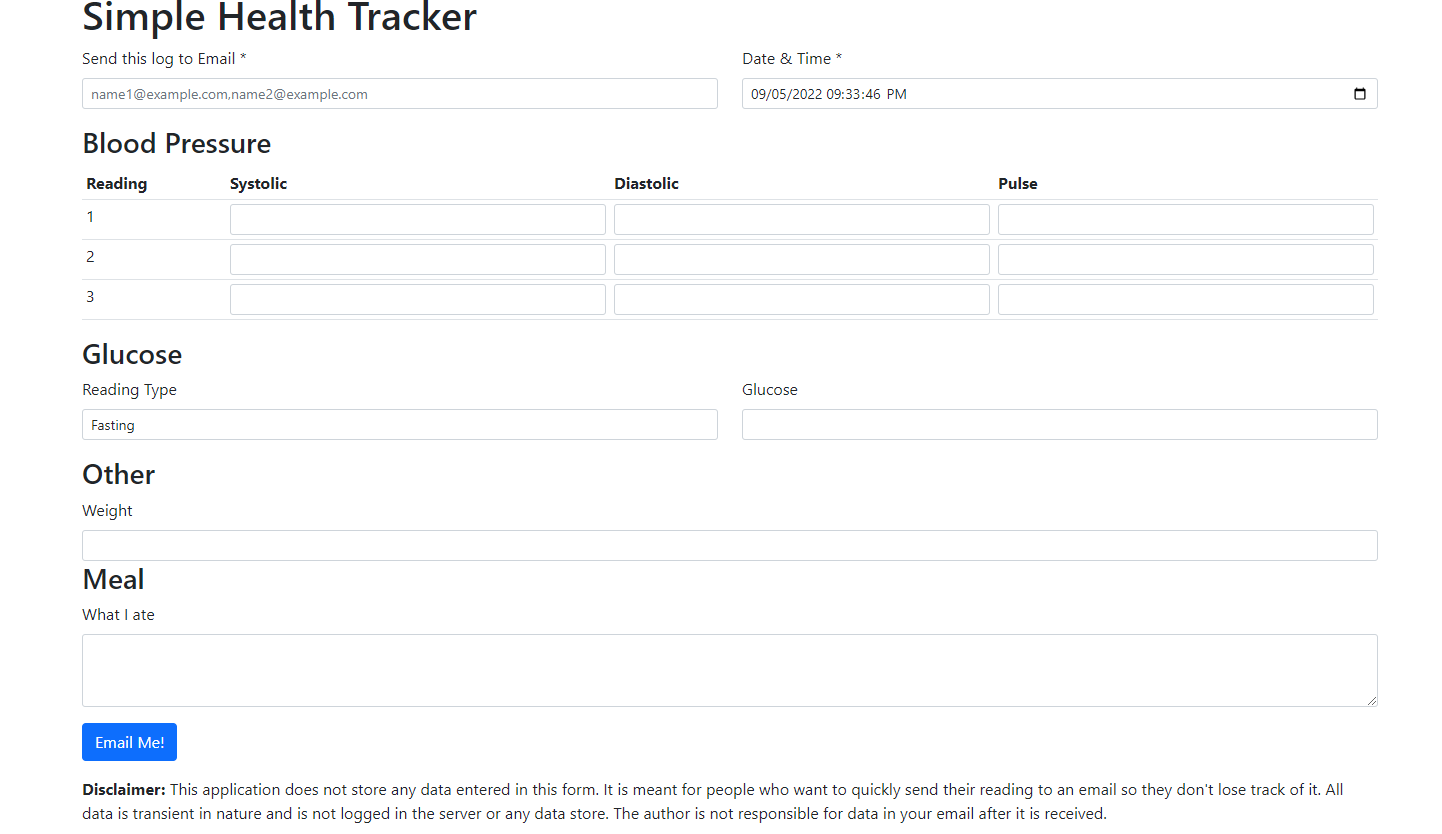 Simple Health Tracker interface