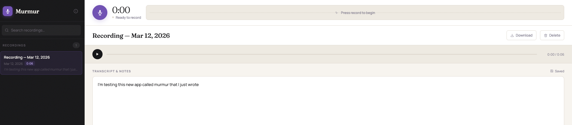 Murmur voice notes interface preview