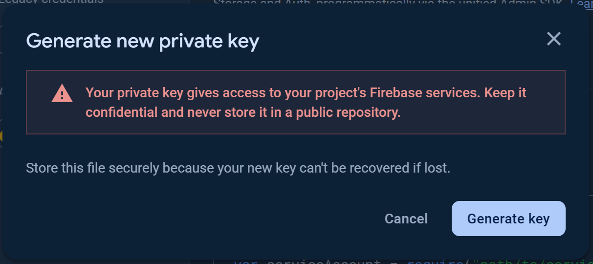 Firebase generate new private Key