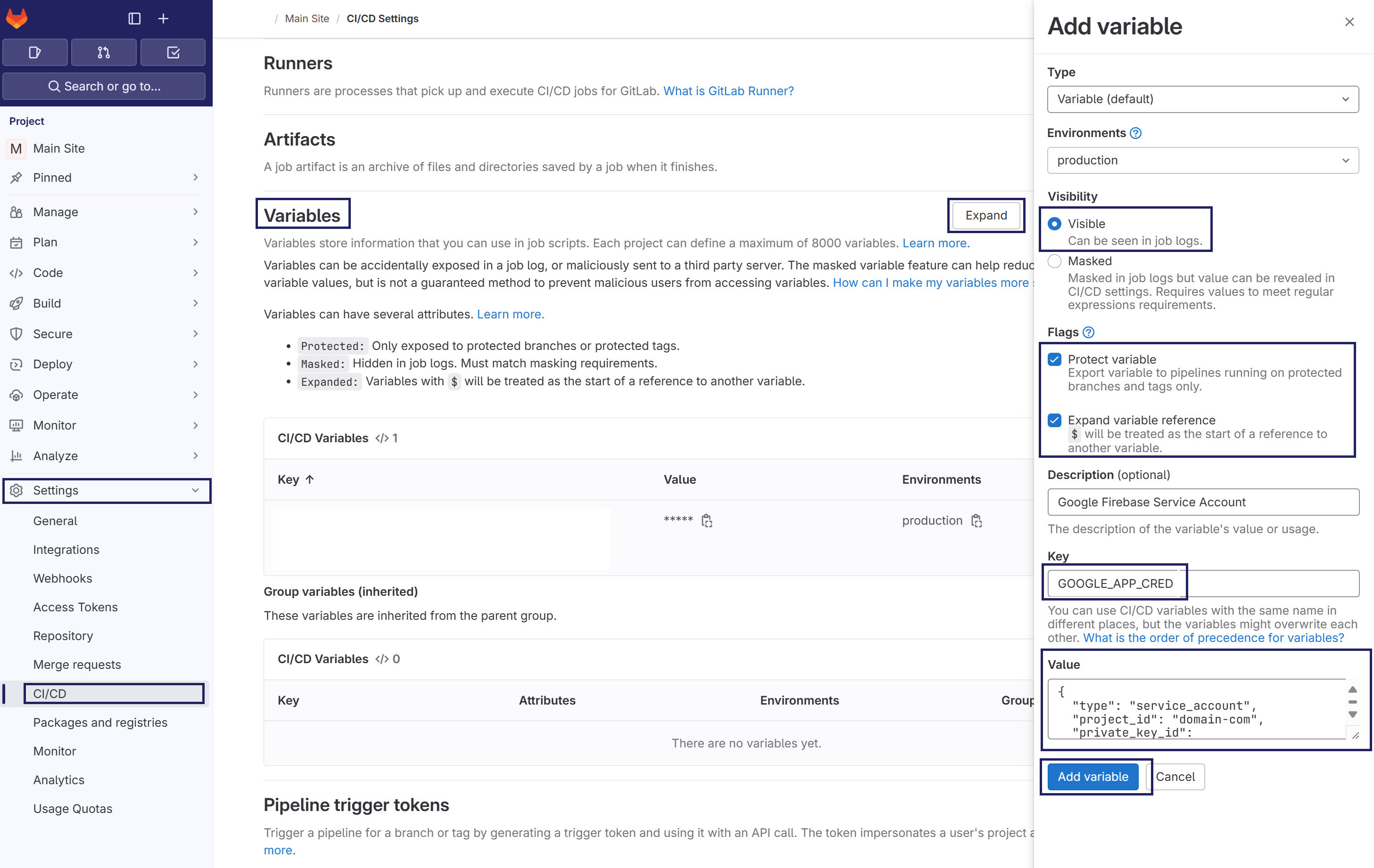 Gitlab Set GOOGLE_APPLICATION_CREDENTIAL CI/CD Environment Variable