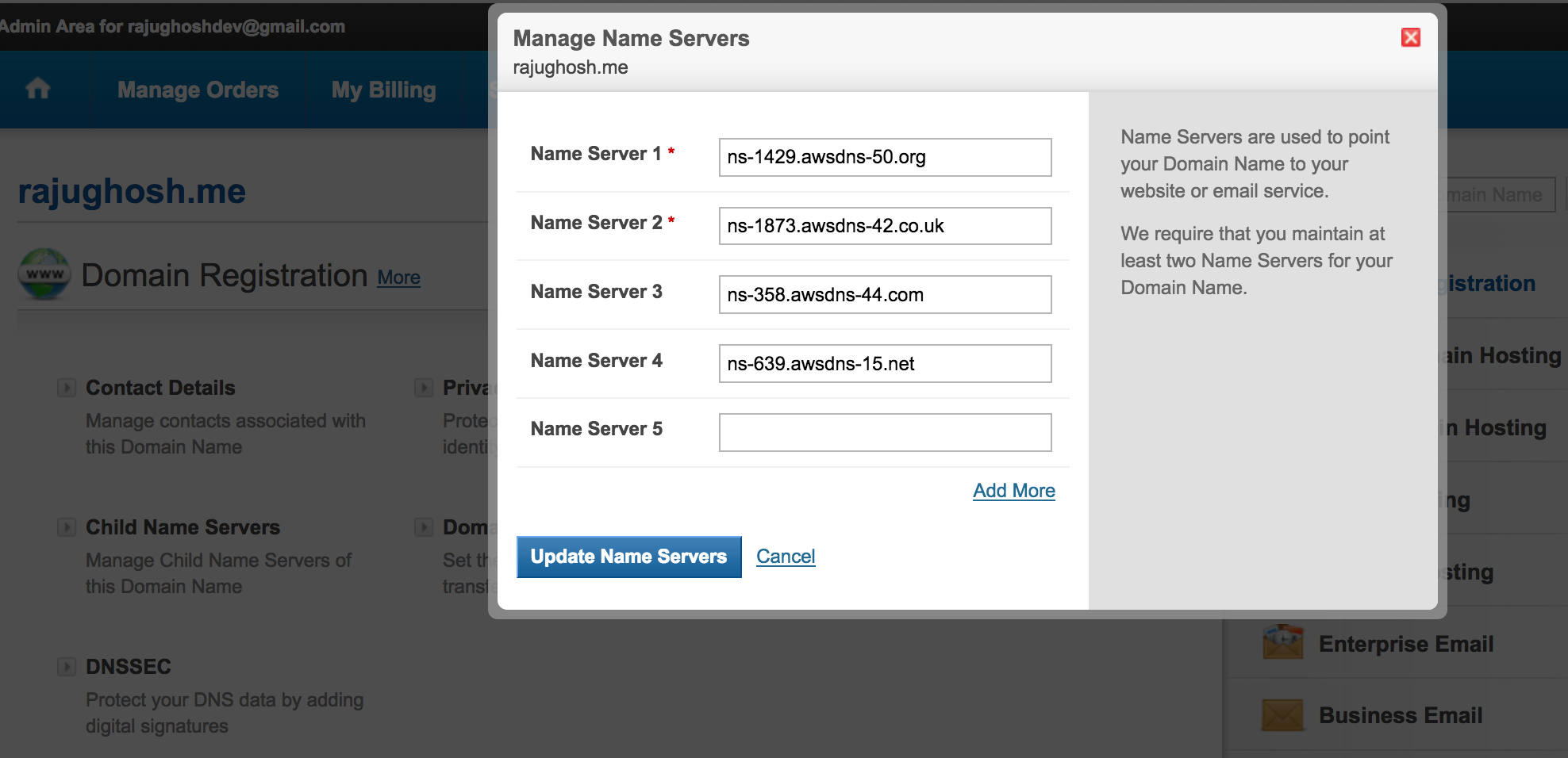 Set NS record to domain