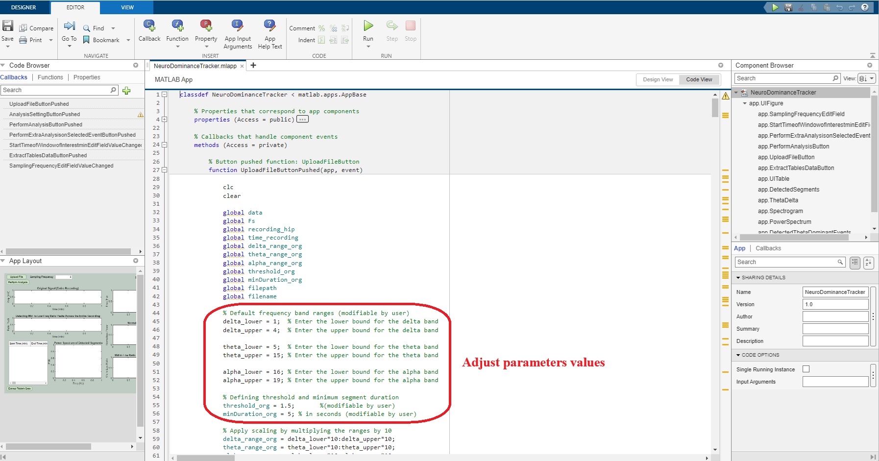 Adjust the parameter values