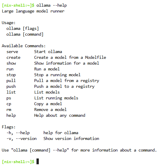 Ollama help command screenshot