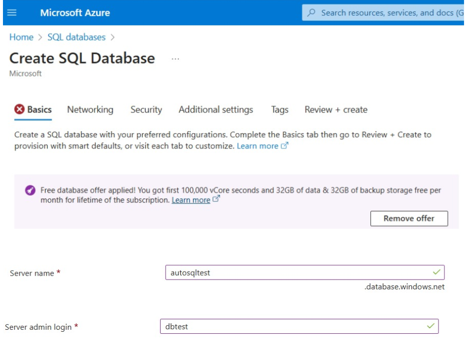 Azure SQL Database Configuration