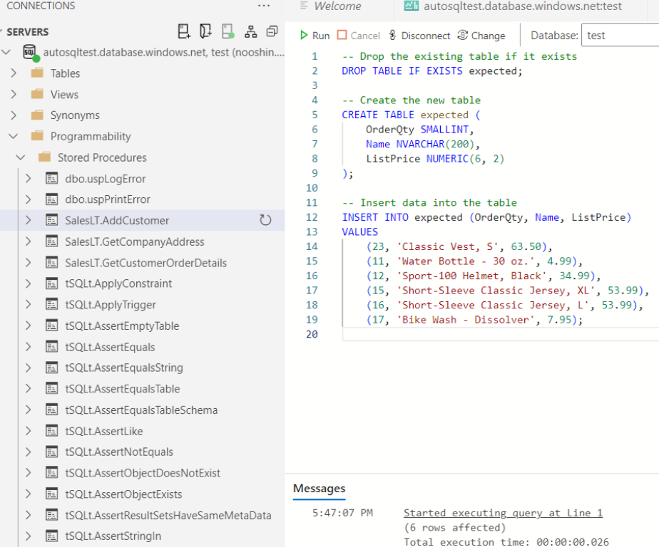 Expected Table Setup