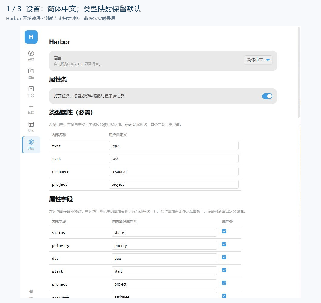 确认语言、默认类型映射及选项