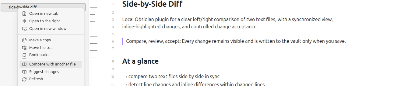 Side-by-Side Diff file menu