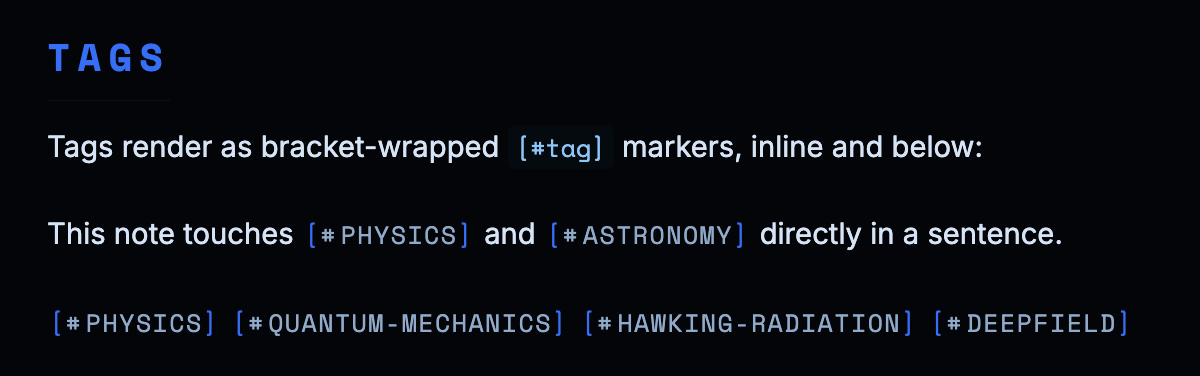 Tags — bracketed inline and below