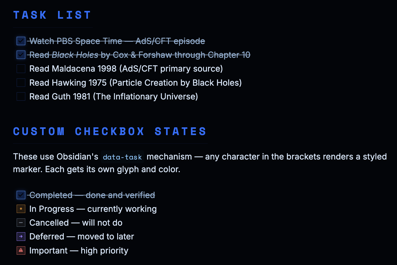 Task list and custom checkbox states