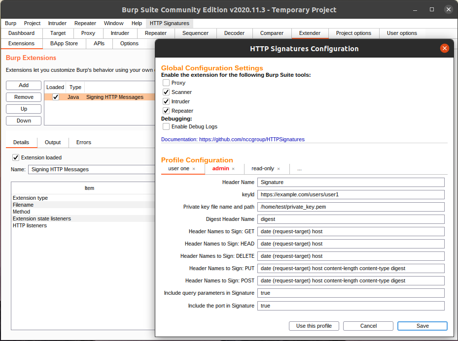 HTTPSignatures Configuration