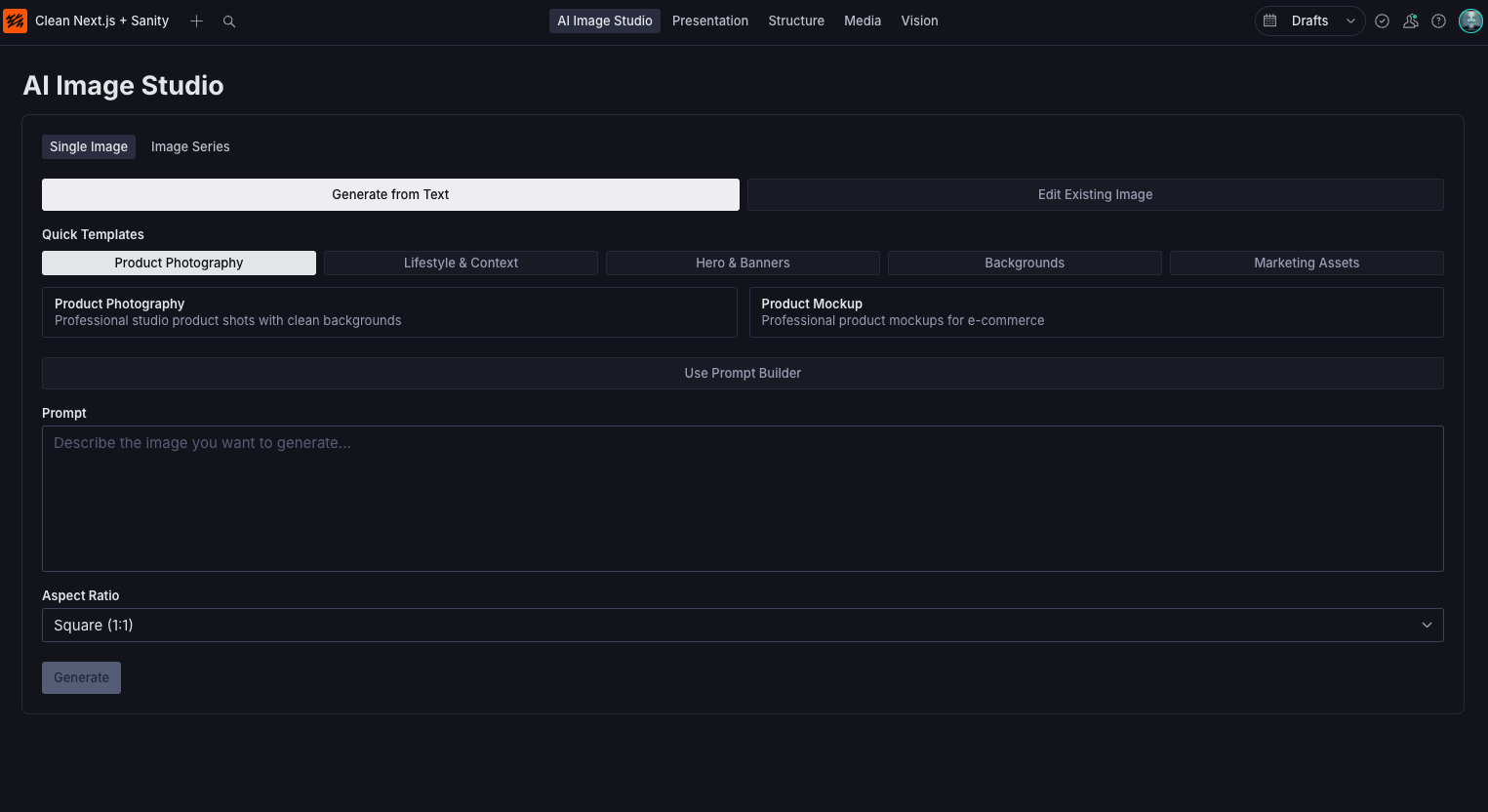 AI Generator Studio in Sanity Studio