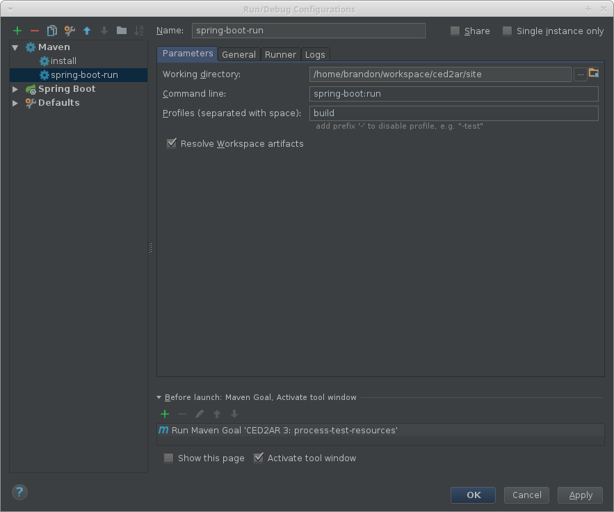 IntelliJ Maven Run Config