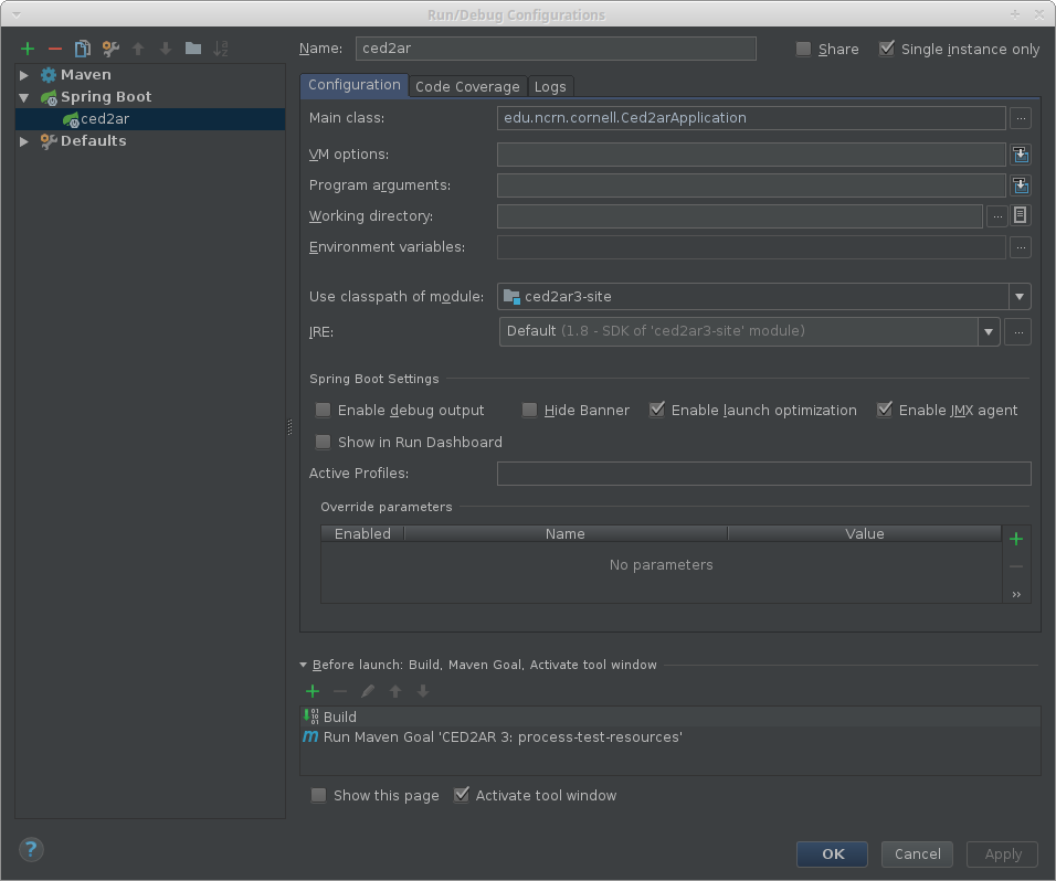 IntelliJ Spring Boot Config