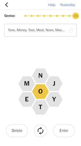 Screenshot of NYT Crossword Spelling Bee app