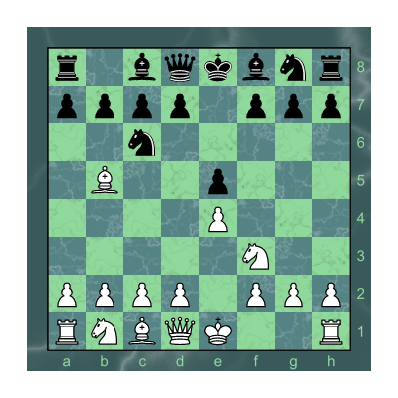 A board with a marble-veined border band and marbled squares, the "coral" theme darkened and sharpened